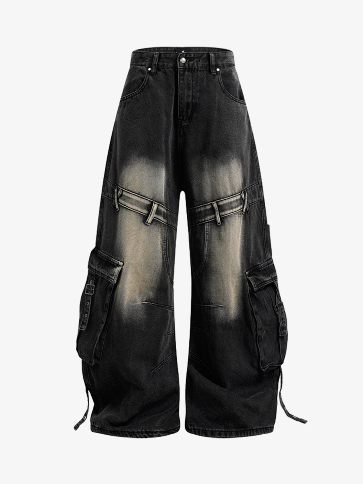 Deconstructed Multi-Pocket Cargo Jeans; Black / M, Black / L, Black / XL, Black / 2XL, Black / S