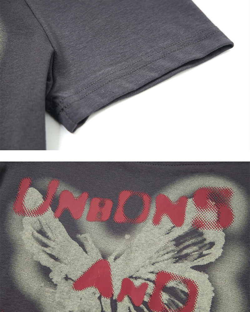 Distressed Graphic Off-Shoulder Tee