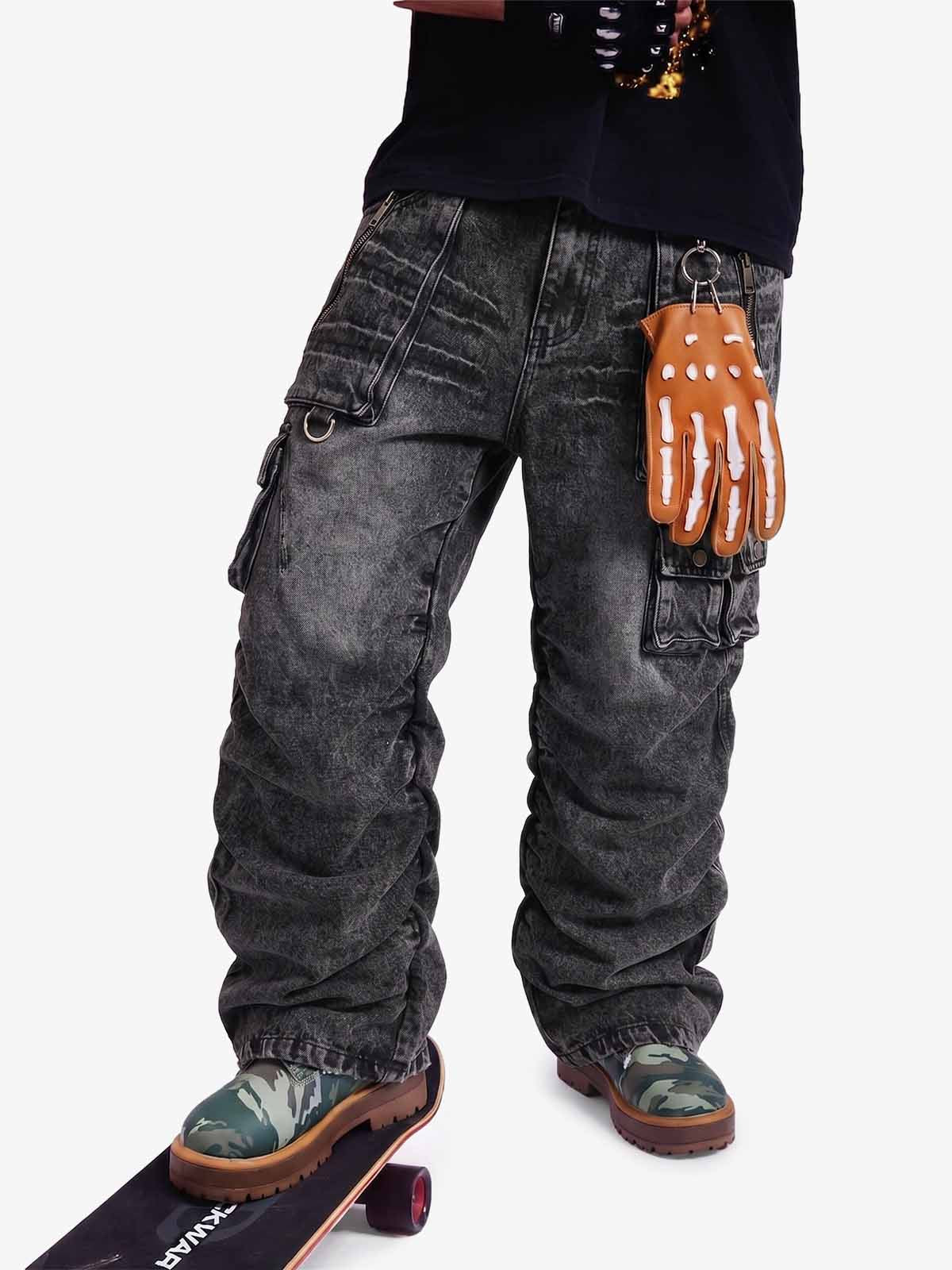 Y2K Faded Stacked Denim Jeans; Black / S, Black / M, Black / L, Black / XL