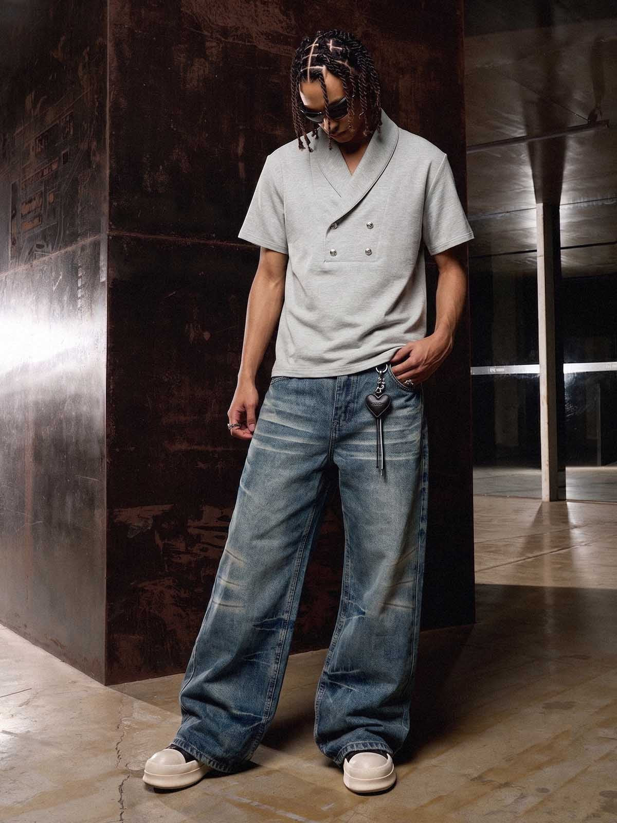 Distressed Washed Jeans; Blue / M, Blue / L, Blue / XL, Blue / 2XL