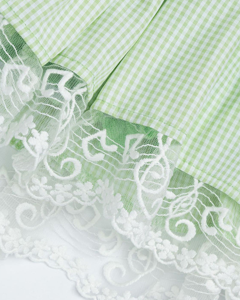 Patchwork Plaid Lace Mini Skirt
