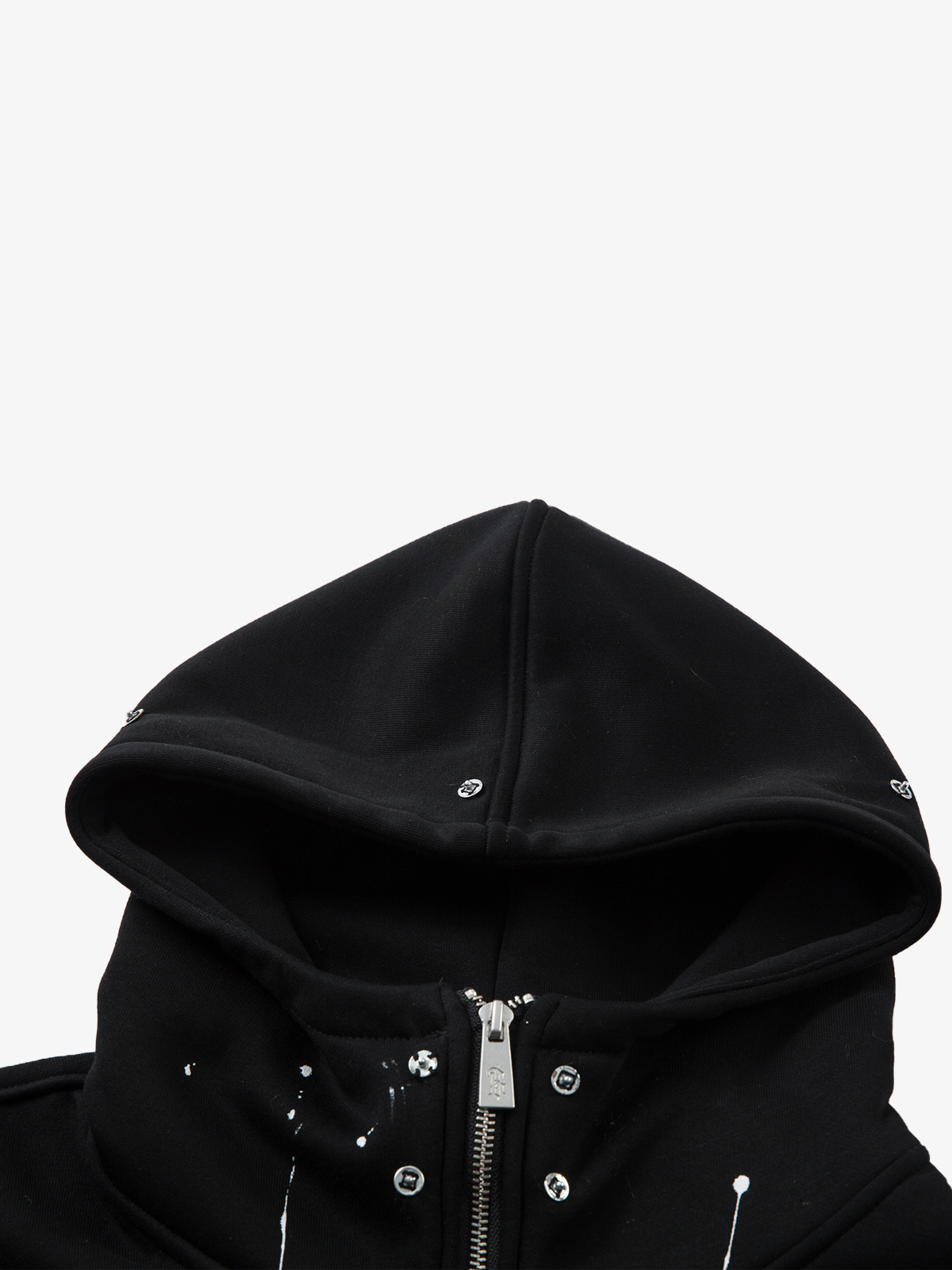 Fur-Trim Paint-Splatter Zip Hoodie; Black / M, Black / L, Black / XL