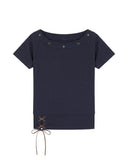 Lace-Up Detail Fitted Short Sleeve Top