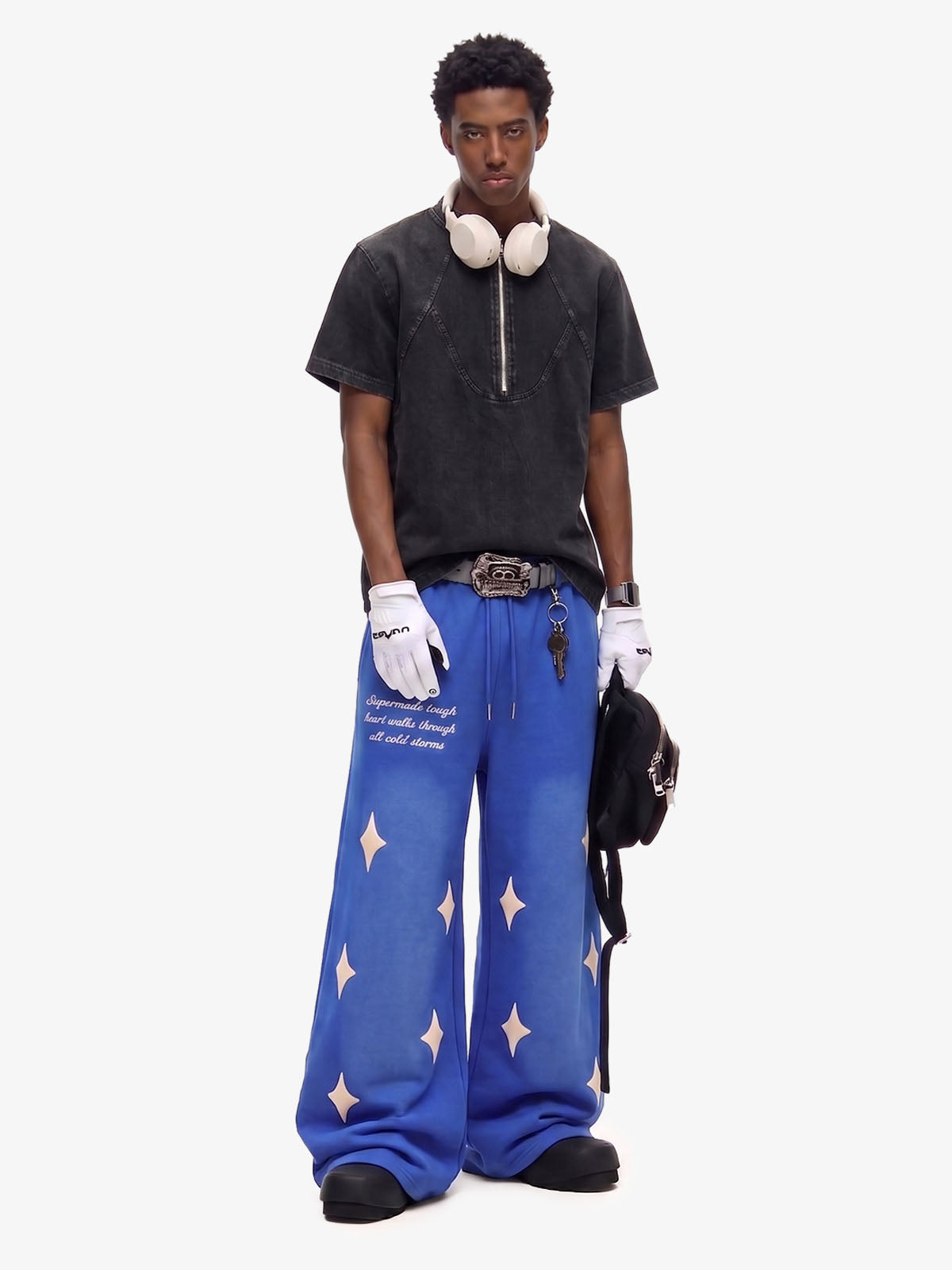 Spray Paint Star Print Distressed Sweatpants; Royal Blue / M, Royal Blue / L, Royal Blue / XL, Royal Blue / 2XL