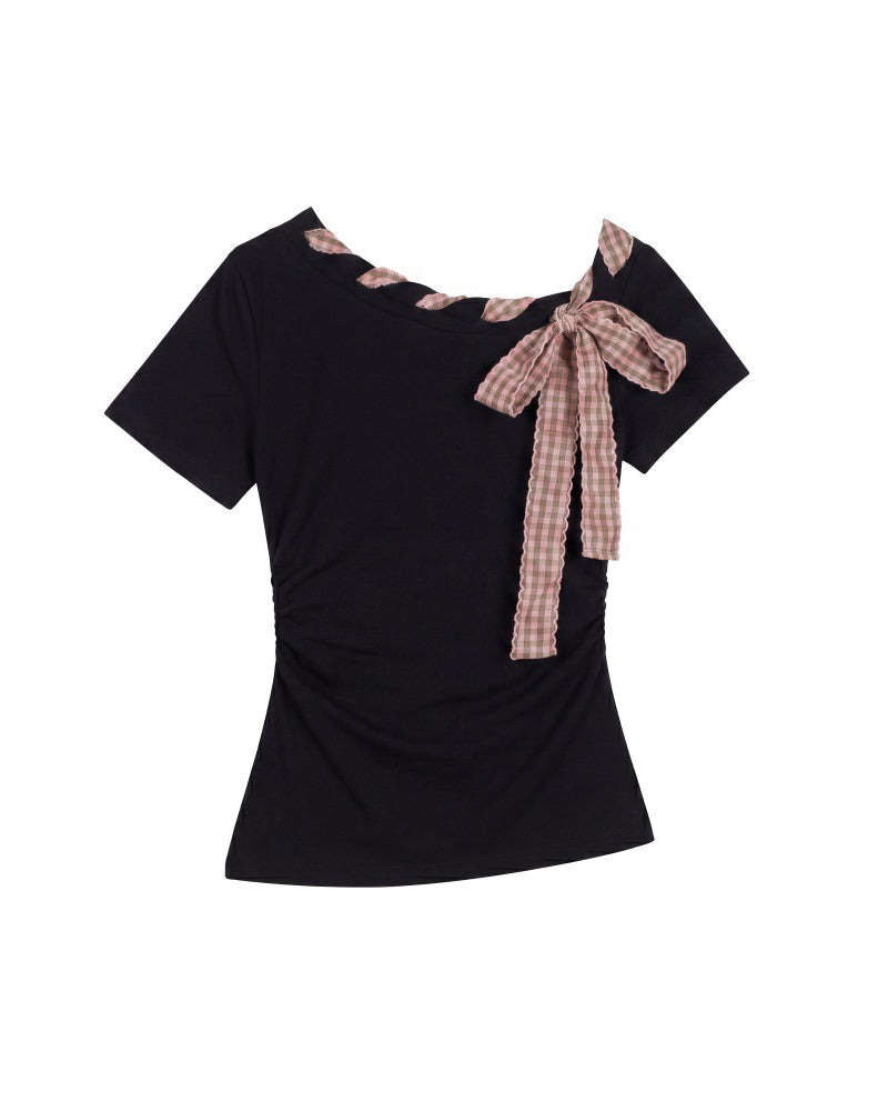 Bow Detail Fitted Short Sleeve Top