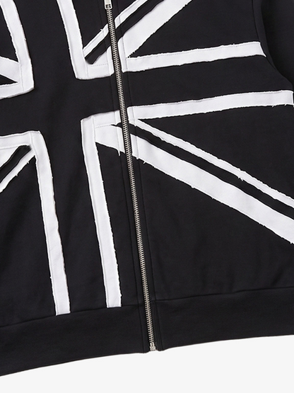Street Style Union Jack Appliqué Hoodie; Black / S, Black / M, Black / L, Black / XL, Black / 2XL
