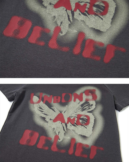 Distressed Graphic Off-Shoulder Tee