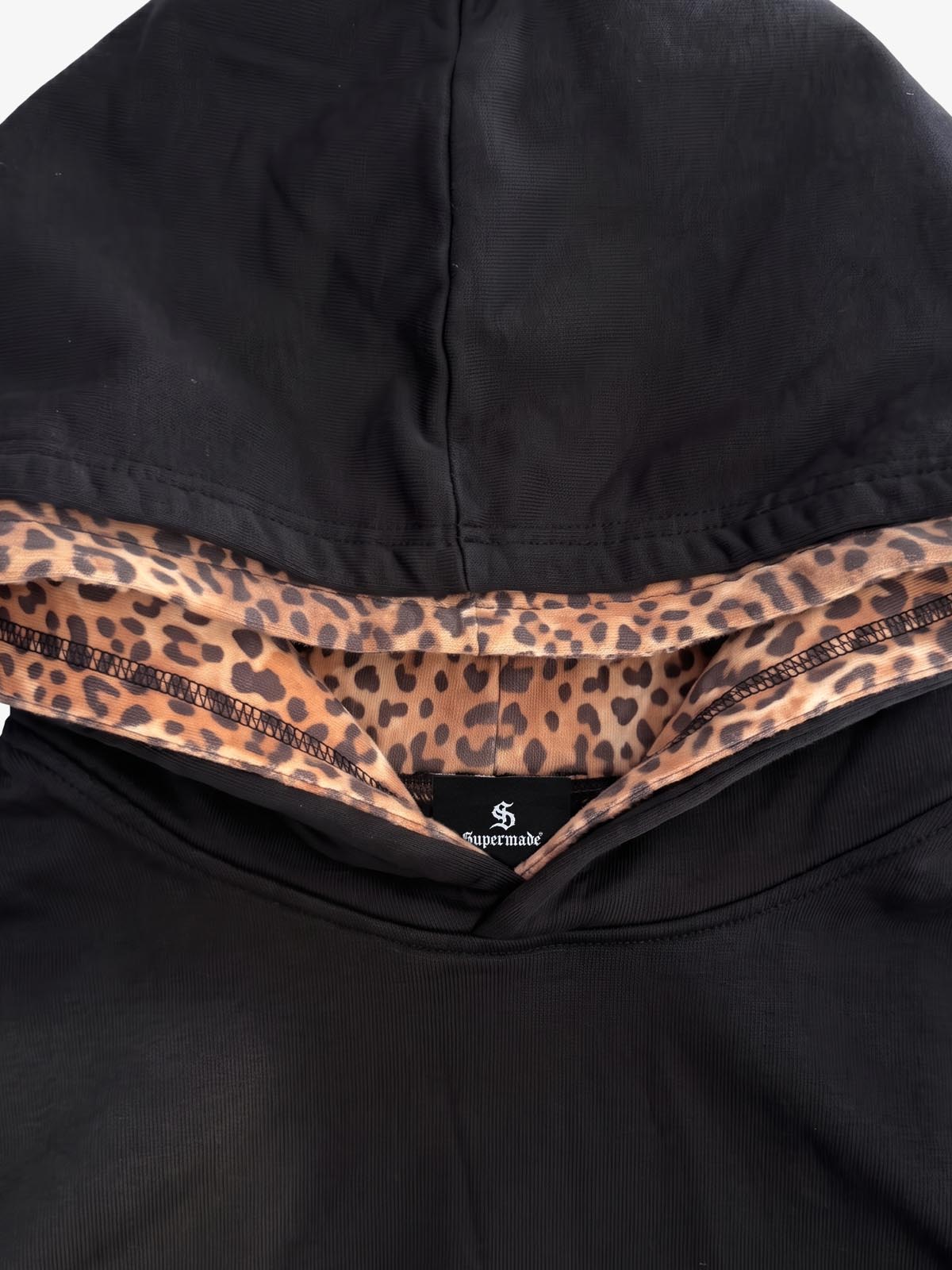 Distressed Leopard Pattern Layered Boxy Hoodie; Khaki / M, Khaki / L, Khaki / XL, Khaki / 2XL