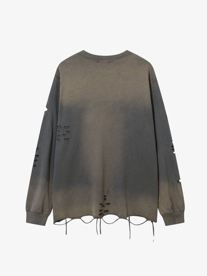 Gradient Washed Ripped Casual Sweatshirt; Gray / M, Gray / L, Gray / XL, Gray / 2XL