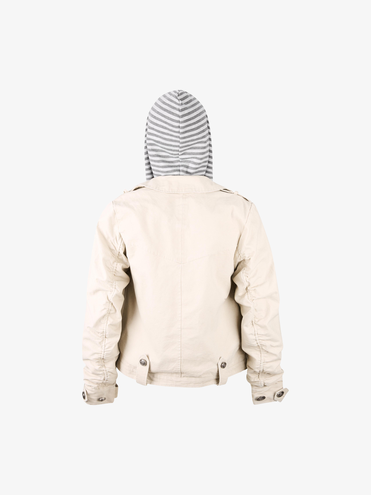 Detachable Striped-Hood Crop Jacket; Apricot / M, Apricot / L, Apricot / XL, Apricot / 2XL