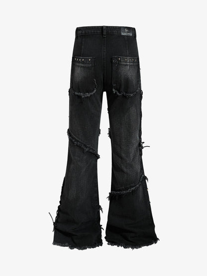 Studded Distressed Flared Jeans