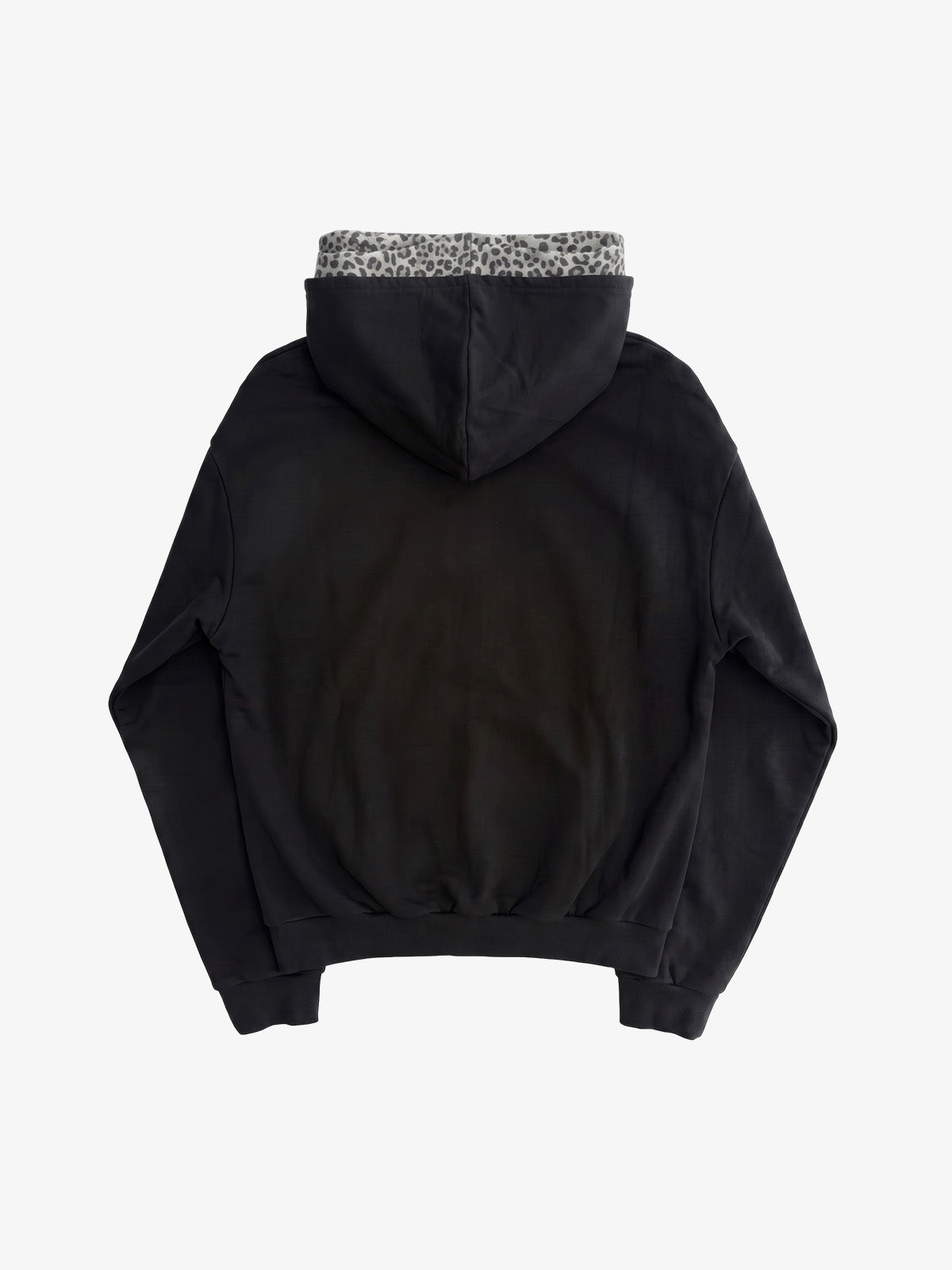 Distressed Leopard Pattern Layered Boxy Hoodie; Khaki / M, Khaki / L, Khaki / XL, Khaki / 2XL