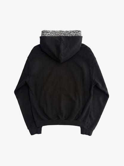 Distressed Leopard Pattern Layered Boxy Hoodie; Khaki / M, Khaki / L, Khaki / XL, Khaki / 2XL