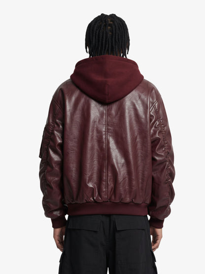 Retro Distressed Washed PU Leather Cotton Jacket; Fire Brick / M, Fire Brick / L, Fire Brick / XL, Fire Brick / 2XL