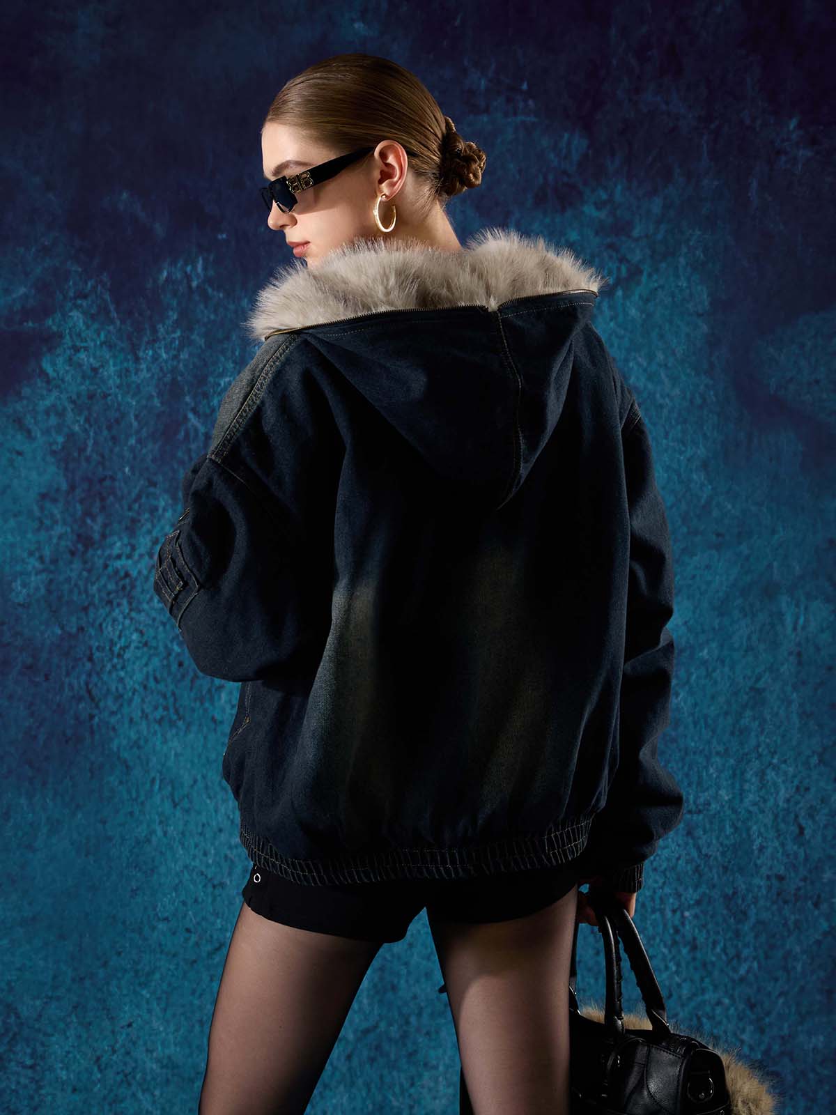 Cotton Washed Fur Hooded Jacket - 2265; Deep Blue / S, Deep Blue / M, Deep Blue / L, Deep Blue / XL, Deep Blue / 2XL, Deep Blue / 3XL