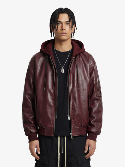 Retro Distressed Washed PU Leather Cotton Jacket; Fire Brick / M, Fire Brick / L, Fire Brick / XL, Fire Brick / 2XL