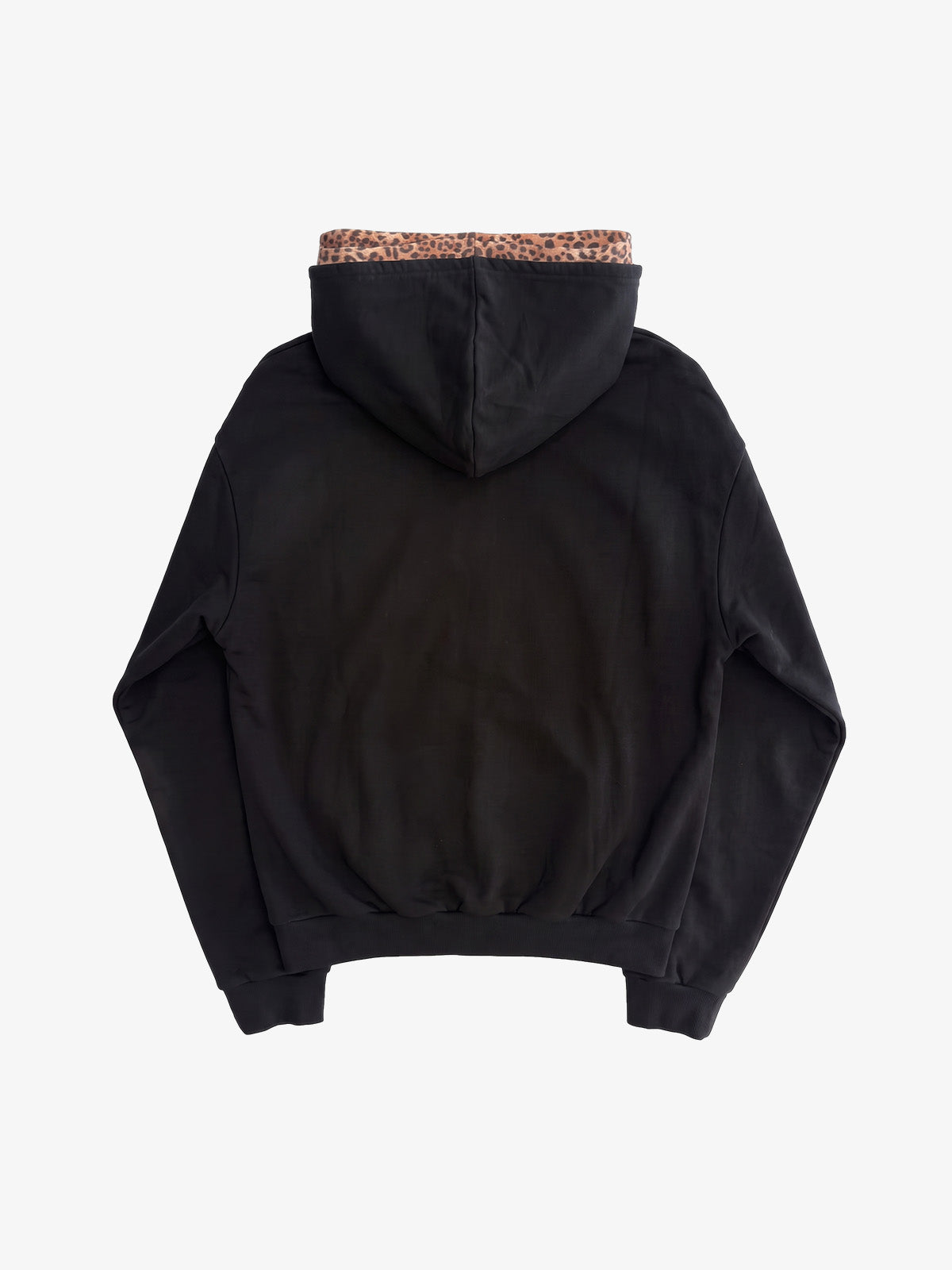 Distressed Leopard Pattern Layered Boxy Hoodie; Khaki / M, Khaki / L, Khaki / XL, Khaki / 2XL