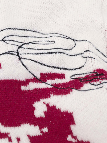Dark Skull Jacquard Knit Sweater; White / M, White / L, White / XL, White / 2XL