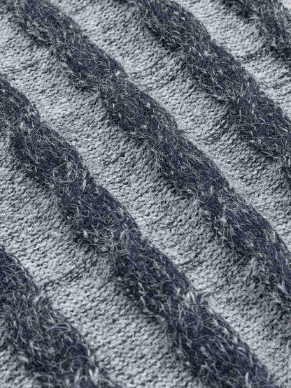 Striped Knit Sweater; Blue / M, Blue / L, Blue / XL, Blue / 2XL