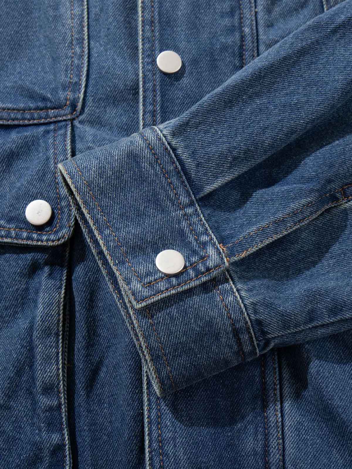 Metal Buckle Paneled Denim Jacket; Blue / M, Blue / L, Blue / XL, Blue / 2XL