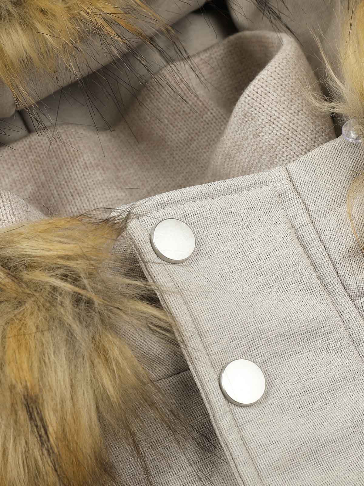 Deconstructed Layered Hooded Faux-Fur Collar Puffer Jacket; Beige / S, Beige / M, Beige / L, Beige / XL