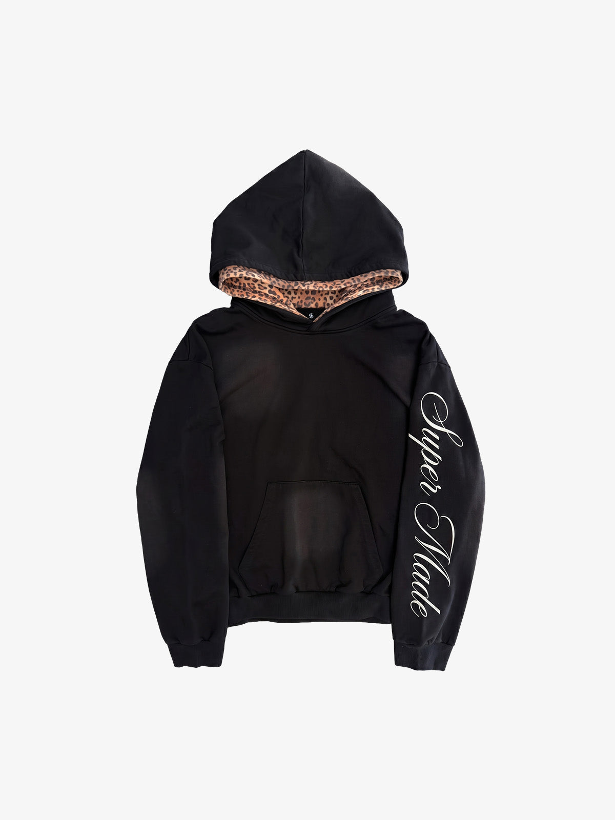 Distressed Leopard Pattern Layered Boxy Hoodie