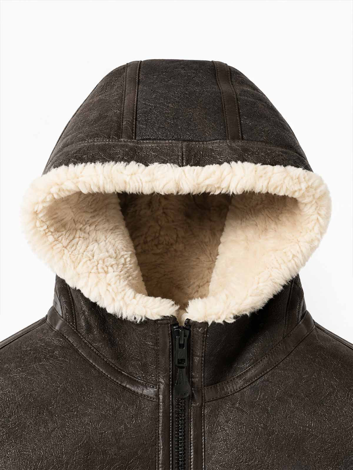 Embossed Faux-Shearling Lined PU Leather Jacket