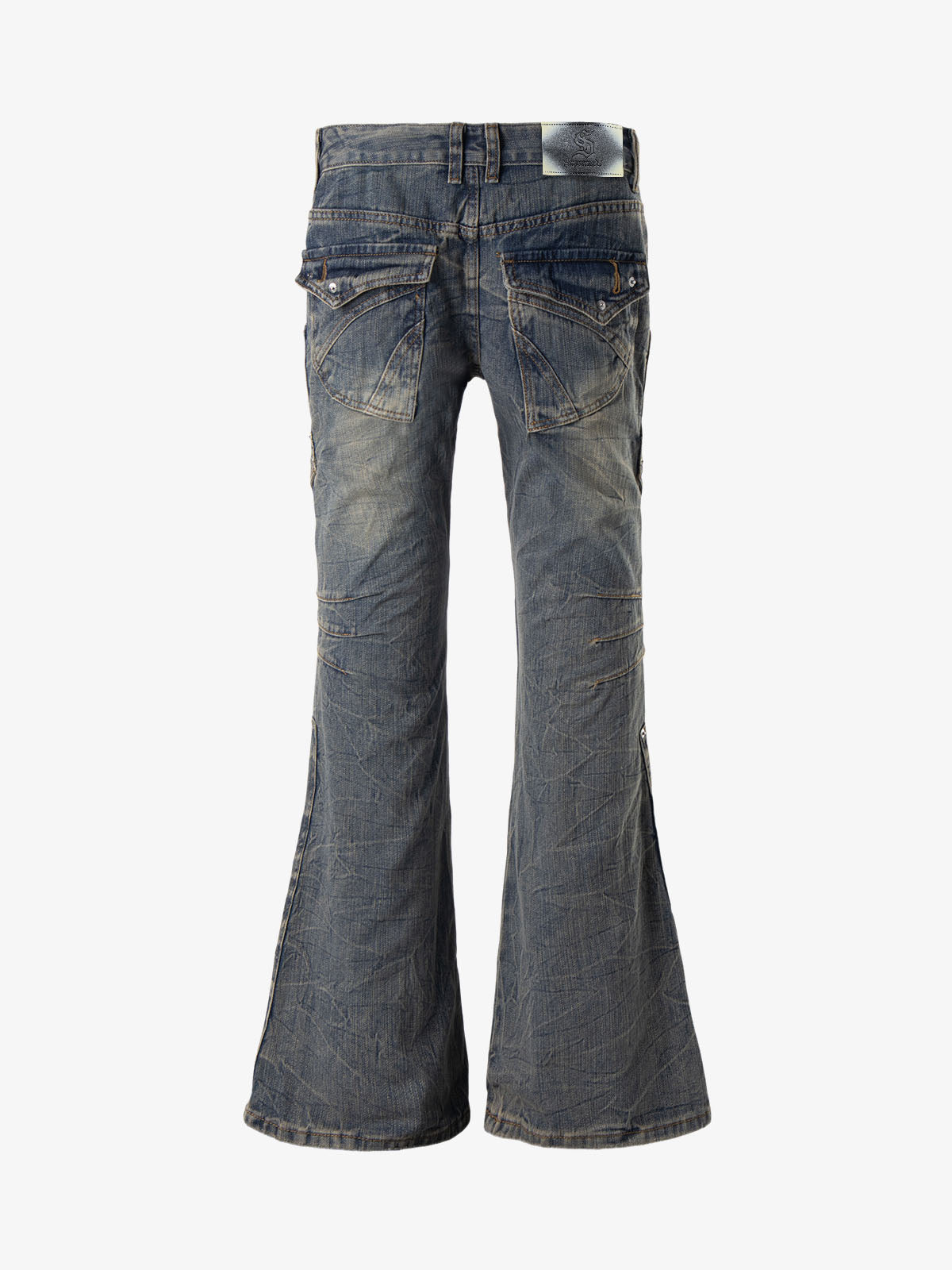 Stud Low-Rise Bootcut Jeans; Blue / S, Blue / M, Blue / L, Blue / XL