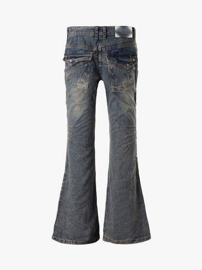 Stud Low-Rise Bootcut Jeans; Blue / S, Blue / M, Blue / L, Blue / XL