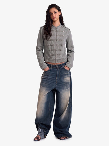 Military Napoleon Button Slim Jacket; Gray / S, Gray / M, Gray / L, Gray / XL