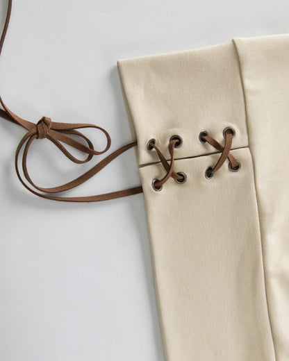 Lace-Up Detail Fitted Short Sleeve Top