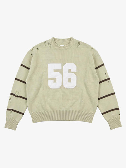 Distressed '23' Appliqué Boxy Fit Sweater; Green / M, Green / L, Green / XL