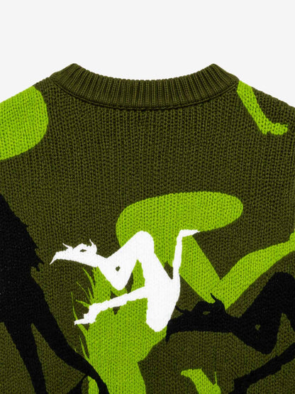 Abstract Camo Graphic Cropped Boxy Knit Sweater; Green / S, Green / M, Green / L, Green / XL, Green / 2XL