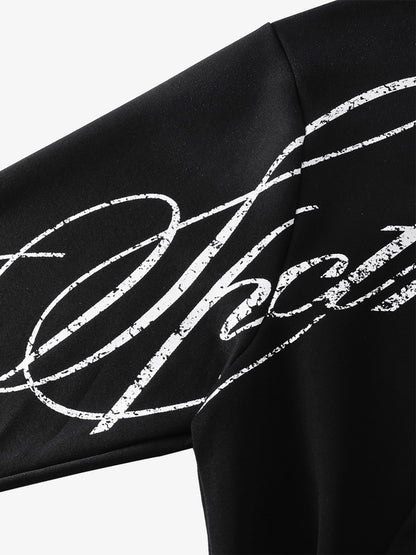 High Street Script Letter Print Zip-up Hoodie Jacket; Black / S, Black / M, Black / L, Black / XL