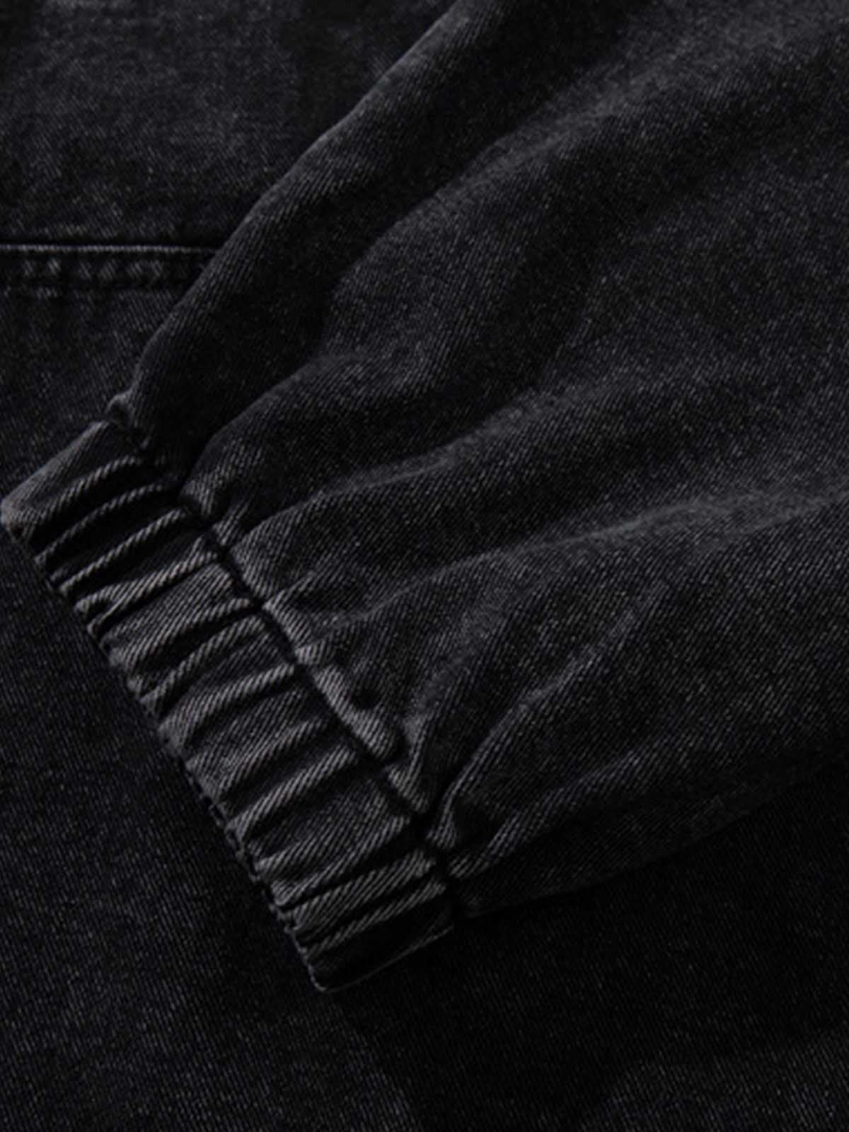 Vintage Washed Denim Metal Toggle Detail Pullover Hoodie; Black / M, Black / L, Black / XL