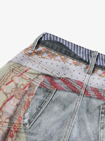3D Tie Graphic Jeans; Photo Color / S, Photo Color / M, Photo Color / L, Photo Color / XL
