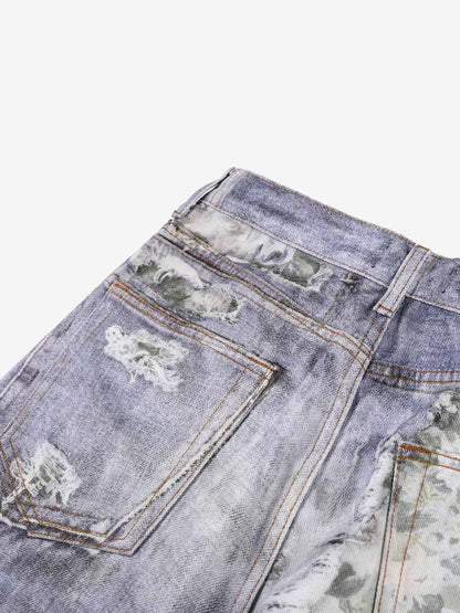 3D Graphic Distressed Wide-Leg Jeans