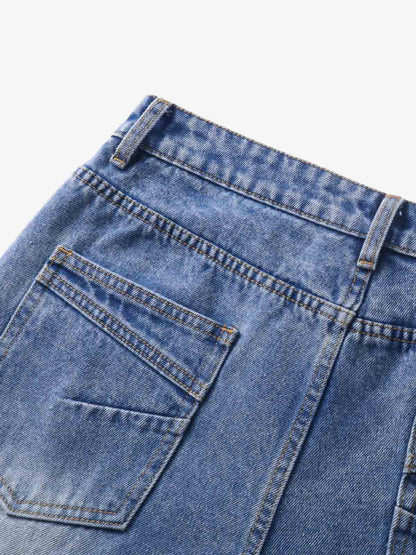 Y2K Faded Stacked Denim Jeans; Blue / S, Blue / M, Blue / L, Blue / XL
