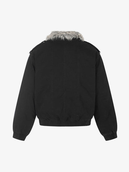 Studded Faux-Fur Collar Bomber Coat; Black / S, Black / M, Black / L, Black / XL