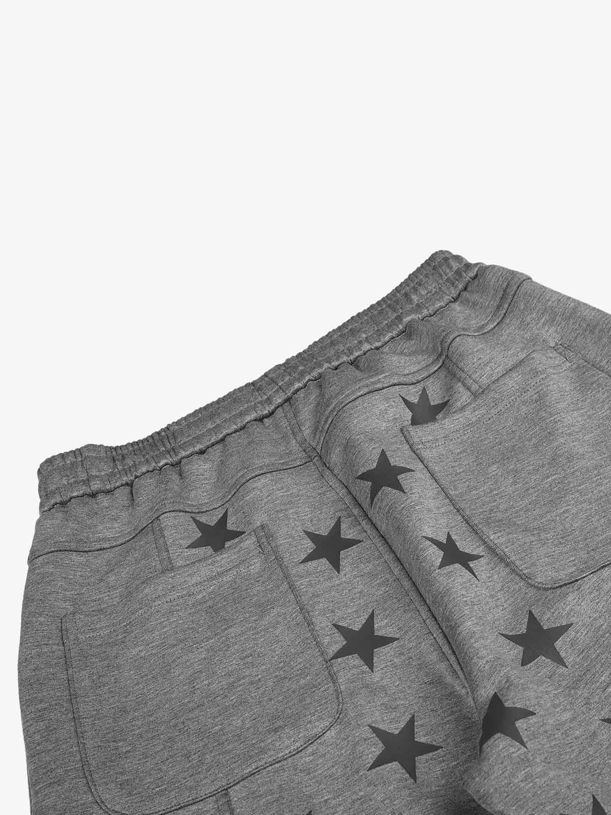 Star Patchwork Graphic Drawstring Sweatpants; Gray / S, Gray / M, Gray / L, Gray / XL