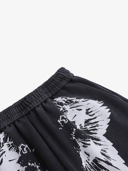 Wing Star Graphic Draped Jazz Pants; Black / S, Black / M, Black / L, Black / XL, Black / 2XL