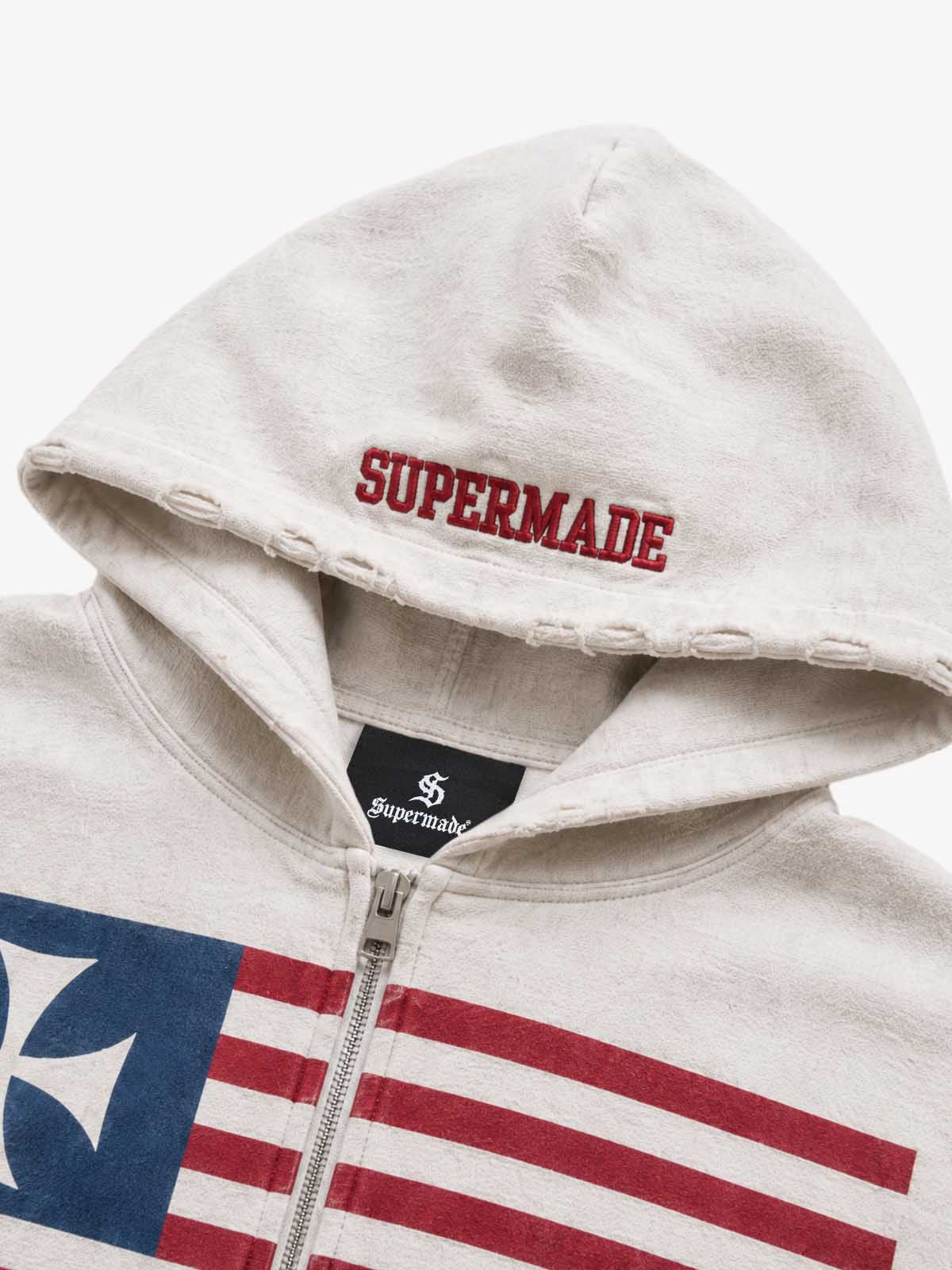 Cropped Flag Zip Hoodie; Terry Wash White / M, Terry Wash White / L, Terry Wash White / XL, Terry Wash White / 2XL