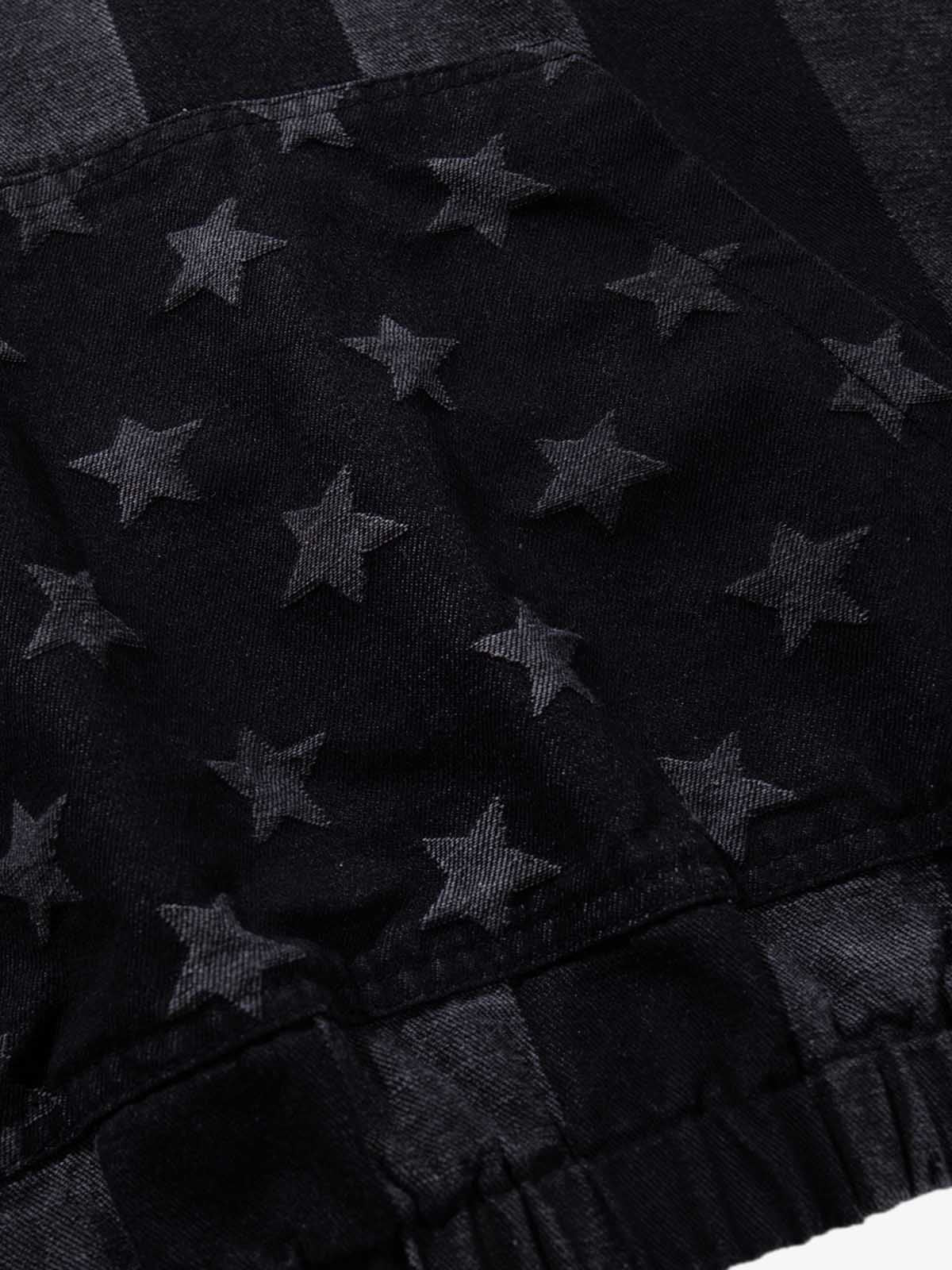 Distressed Star Print Denim Boxy American Vintage Hoodie; Black / M, Black / L, Black / XL