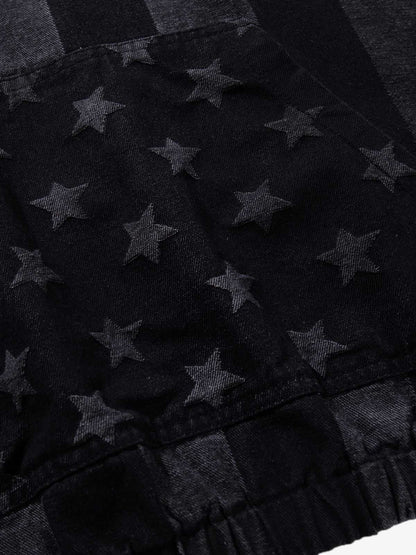 Distressed Star Print Denim Boxy American Vintage Hoodie; Black / M, Black / L, Black / XL