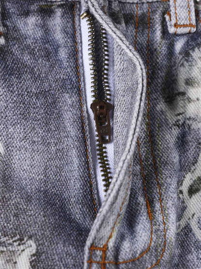 3D Graphic Distressed Wide-Leg Jeans