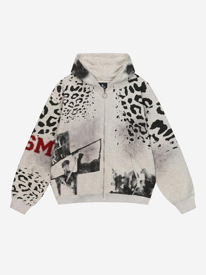 Leopard Logo Appliqué Distressed Hoodie