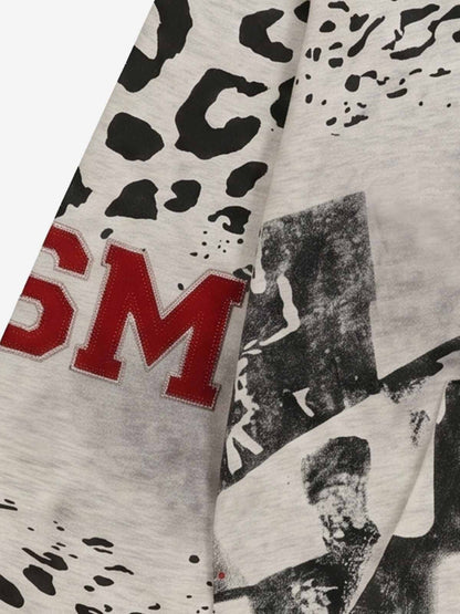Leopard Logo Appliqué Distressed Hoodie; Gray / S, Gray / M, Gray / L, Gray / XL, Gray / 2XL