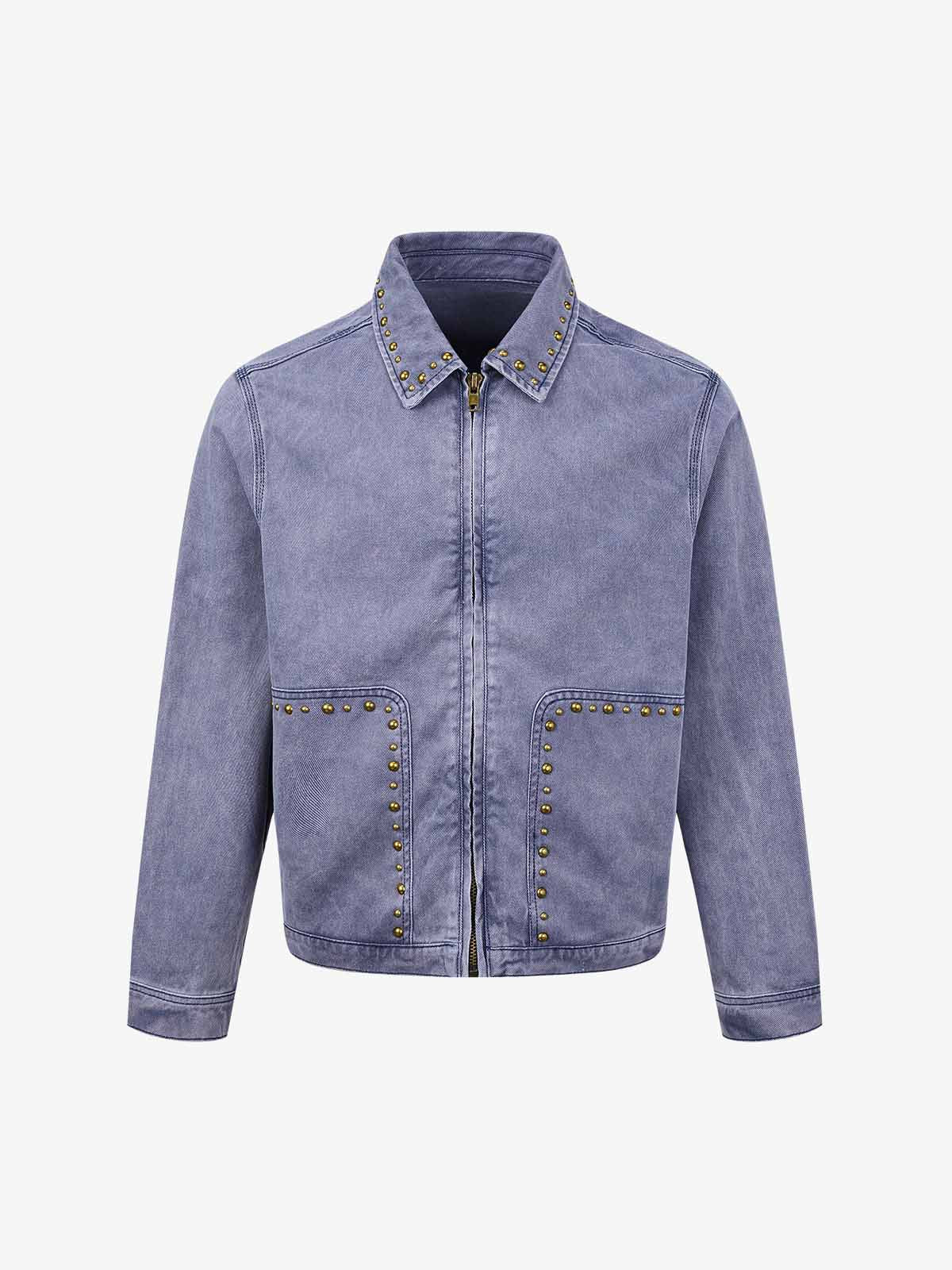 Distressed Studded Boxy Fit Denim Jacket; Purple / M, Purple / L, Purple / XL, Purple / 2XL