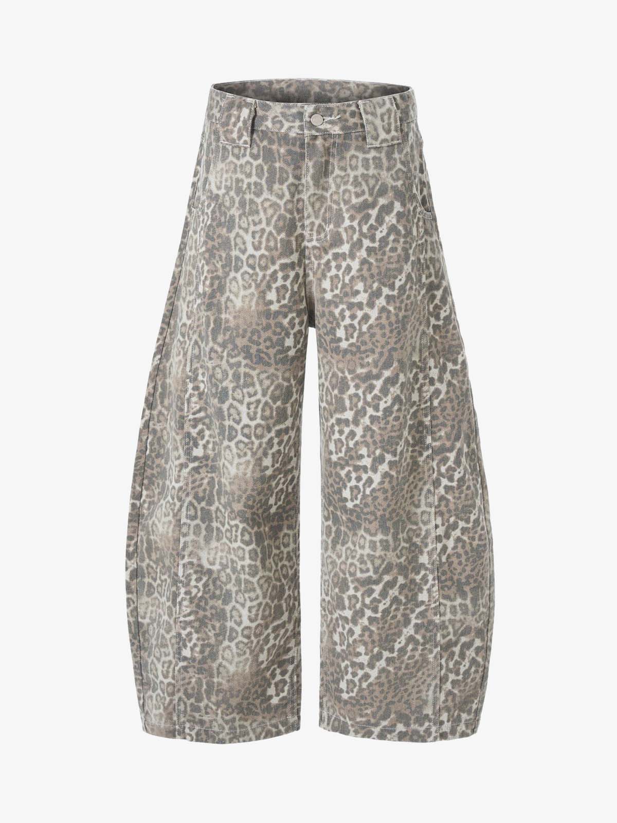 Street Leopard Camouflage Pleated Barrel Jeans; Leopard / S, Leopard / M, Leopard / L, Leopard / XL, Leopard / XXL