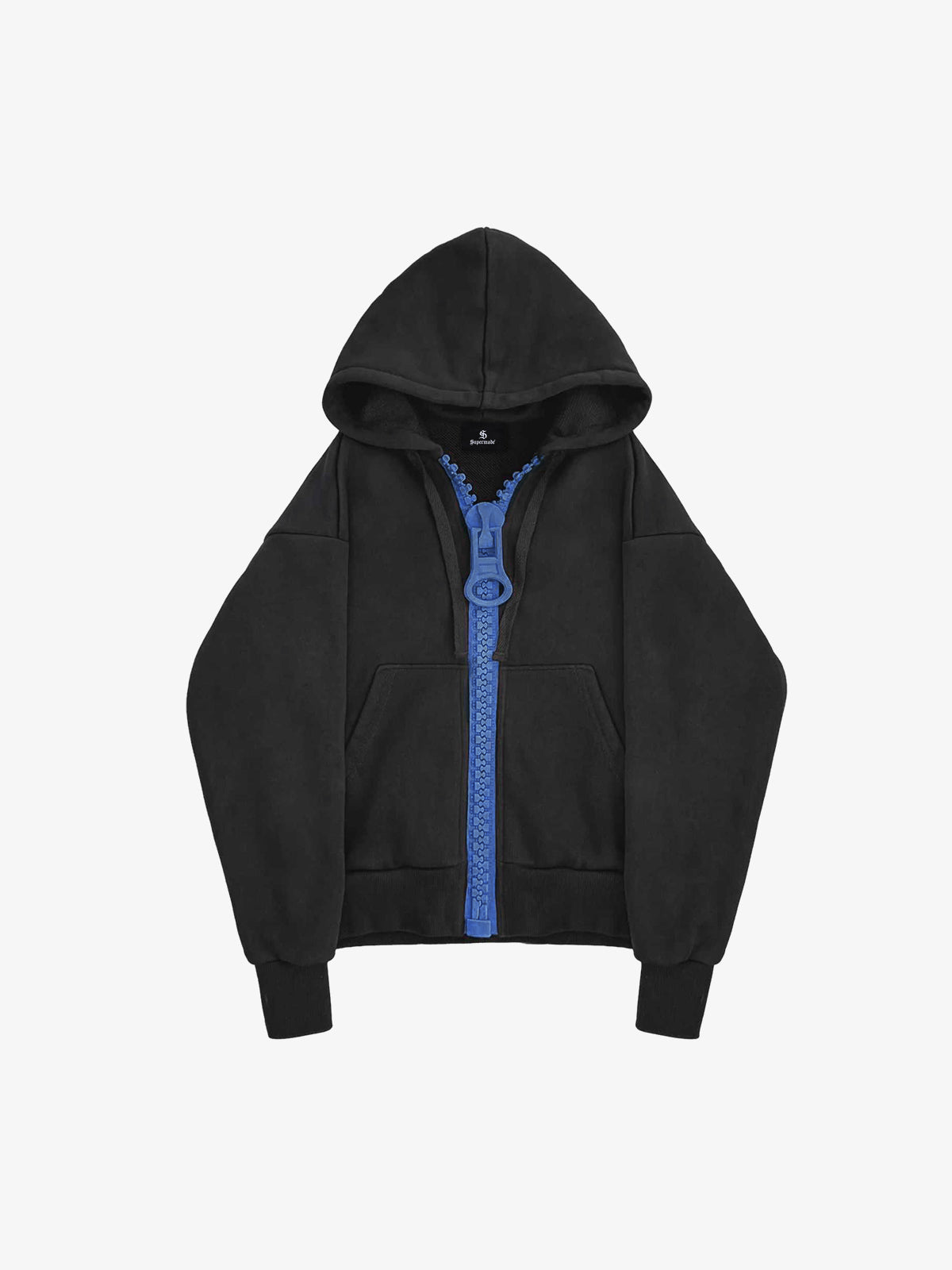 Chunky Zip Boxy Fit Zip-Up Hoodie; Black / S, Black / M, Black / L, Black / XL, Black / XXL